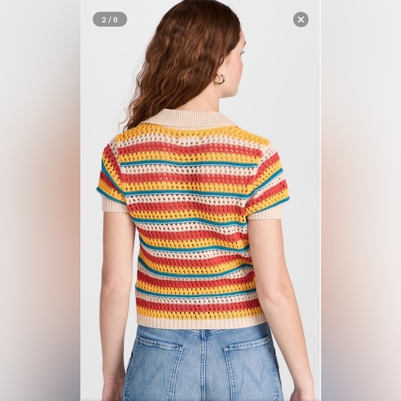 Mother Womens Multicolor Striped The Playing Field Crochet Top Medium - Picture 2 of 10